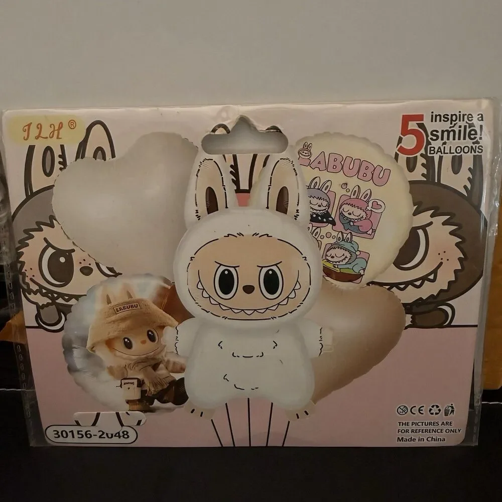 Labubu Party Balloons White Monster and Hearts New